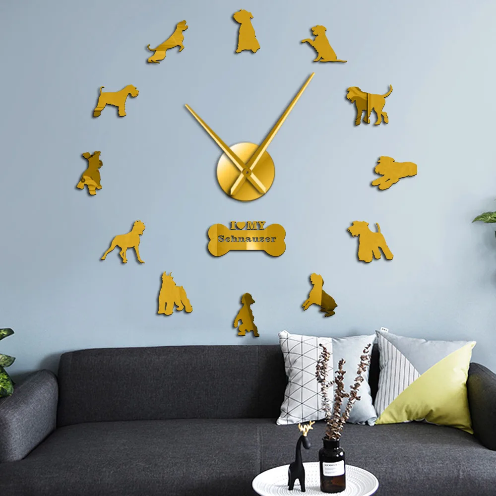 Я Люблю Мой шнауцер собака пород DIY большие настенные часы шнауцер собака декоративные наклейки часы Pet Vet Настенный декор собака совенеры подарки