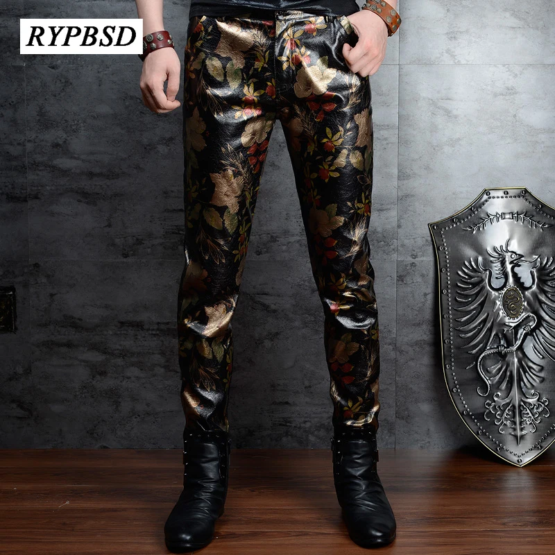 Pantaloni Skinny in pelle PU con stampa floreale uomo moda coreana Harajuku  Slim Fit Nightclub Party Casual pantaloni in ecopelle da uomo|Leather  Pants| - AliExpress