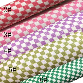

Synthetic PVC decorated chequer glitter leather material
