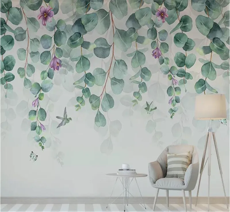 XUE SU Custom mural wallpaper Nordic hand-painted fresh plant leaf decoration painting interior background wall covering