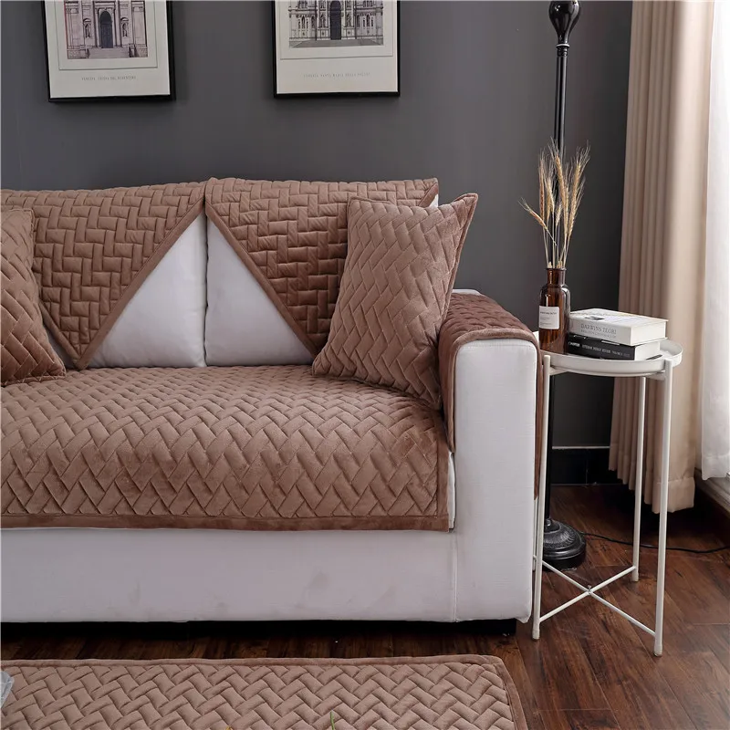 Velvet thicken plush non slip sofa cover cushion slip resistant slipcover seat solid color