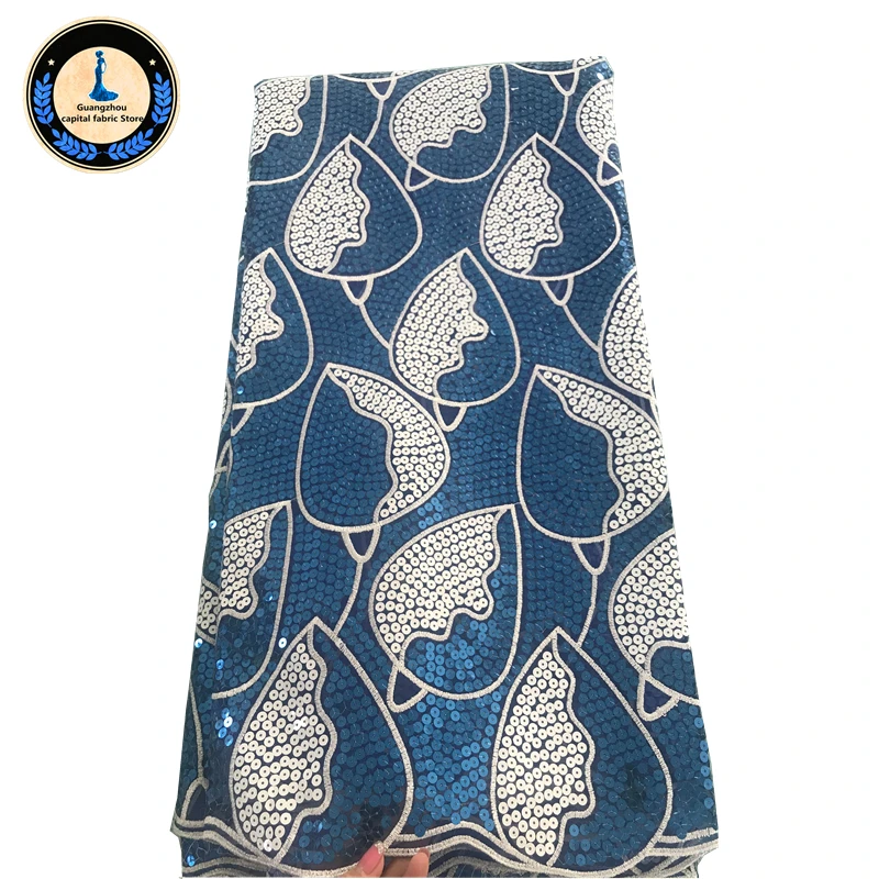 Новая африканская Кружевная Ткань 5 ярдов/шт Французский высококачественный дизайн из органзы с блестками кружевная ткань, используемая для женской одежды