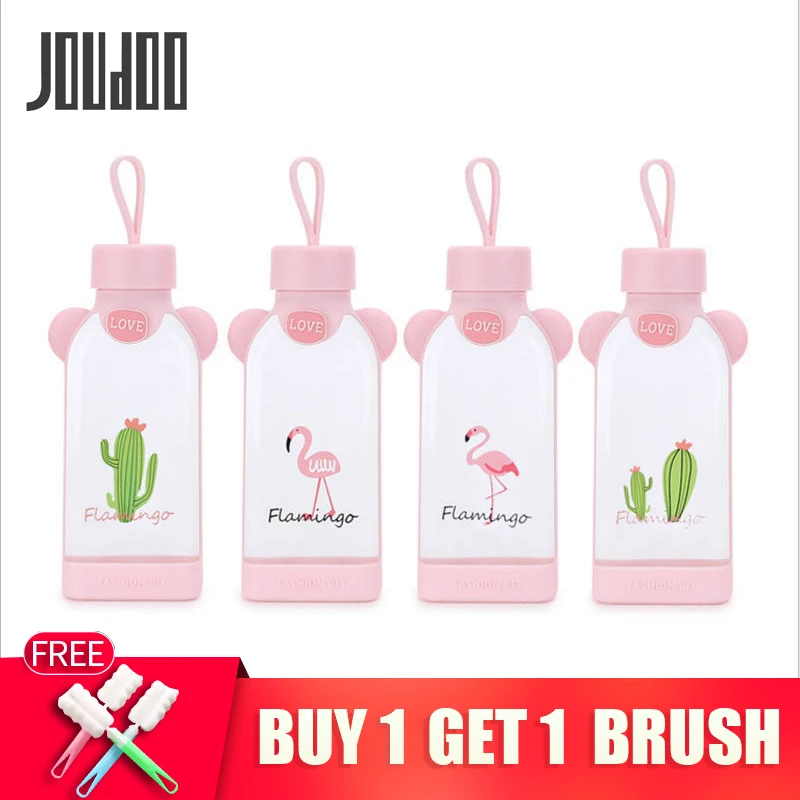 

JOUDOO 350ml Women Girls Bottle Of Water Hand-Held Pink Cactus Glass Water Bottle Cute Drinking Bottle 35