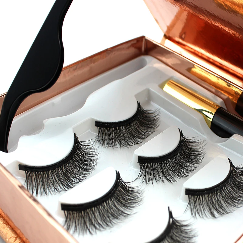 3 Pairs Magnetic Eyeliner Eyelashes Set Natural Thick Handmade No Glue Prevent Allergy Magnetic Fake Eyelashes custom your logo
