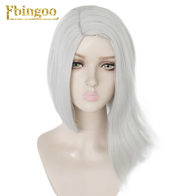 Ebingoo шапка для волос+ игра OW Ashe синтетические парики для косплея Серебристый Белый Средний прямой парик термостойкие волосы Perucas для женщин