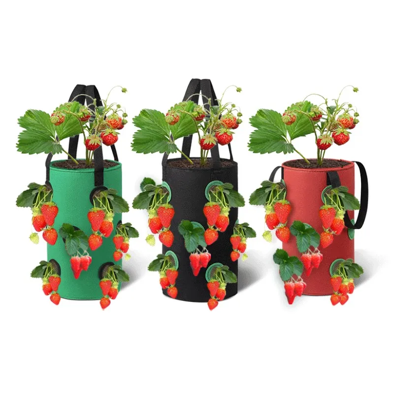 Flowers 78Henstridge 2 Pack Strawberry Grow Bag 10 Gallon Vegetable Grow Bag Strawberry Planter hanging grow bag with 8 Side Grow Pockets for Garden Strawberries Herbs 
