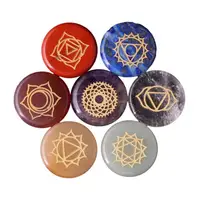 7Pcs/set Seven Chakra Stones Reiki Healing Crystal With Engraved Chakra Symbols Holistic Balancing Polished Palm Natural Stones