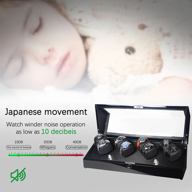 Часы Winder Box чехол для хранения шейкер дисплей автоматический деревянный четыре мотора 8 слотов часы Winder вращающийся держатель Органайзер пианино