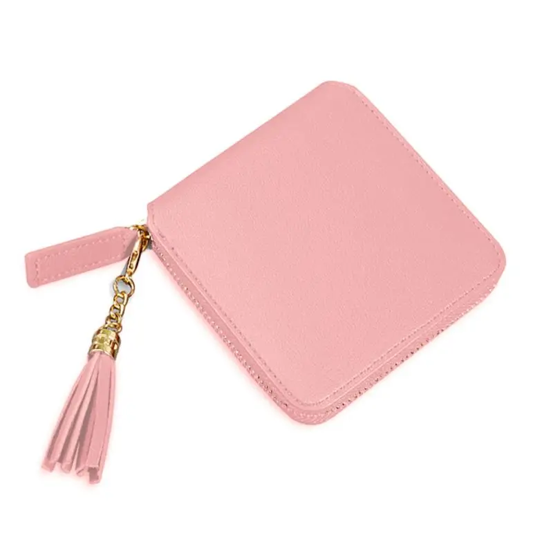 Fashion Leather Short Wallet Tassel Small Change Bag Zipper Wallet Ladies Coin Purse