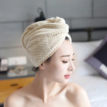 

Microfiber Dry Hair Cap Super Absorbent Shower Cap With Button Thicken Bath Towel Turban For Bath Sauna Bathroom Accessories