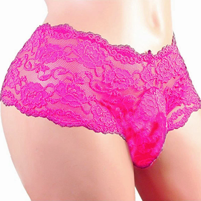 Men's Lace Panties Male Transparent Breathable Soft Comfortable Sexy Underpants Erotic Solid Color Underwear Mid-Waist Briefs