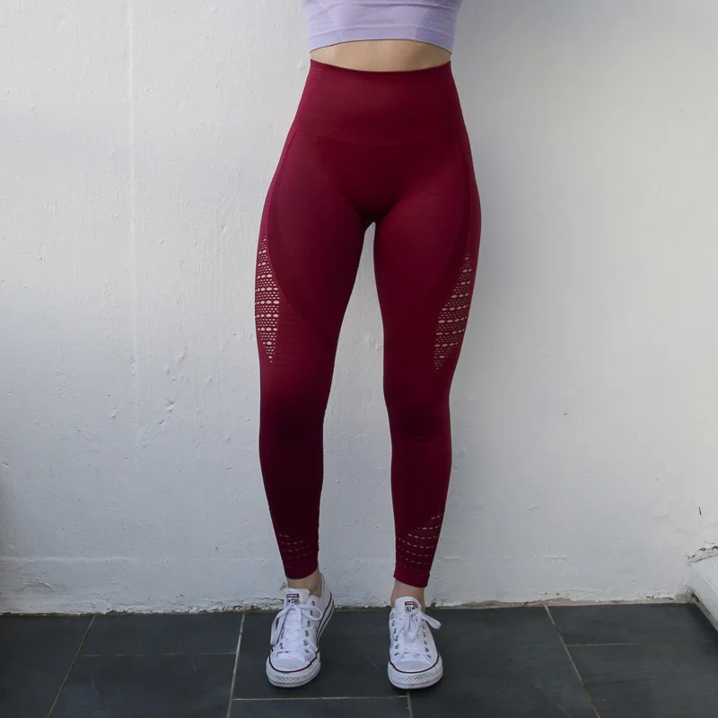 HERCM женские энергетические бесшовные брюки для йоги с контролем живота супер эластичные колготки для спортзала спортивные Леггинсы с высокой талией штаны для бега - Цвет: Красный