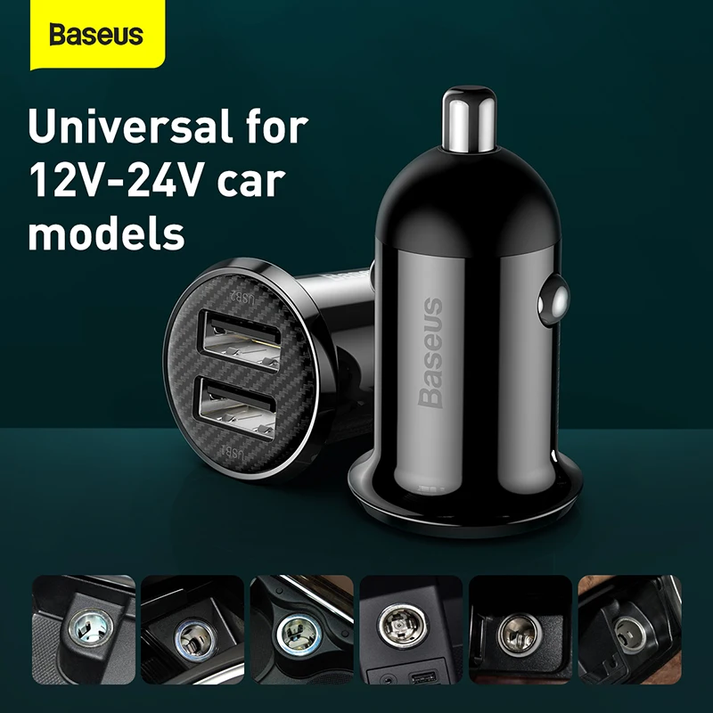 Baseus 12V Dual USB 3.1A Автомобильное зарядное устройство для Iphone Samsung Быстрая зарядка Mini