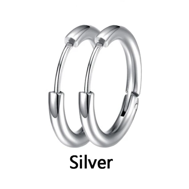 1 pair Dia 8/10/12/14/16mm Stainless Steel Hoop Earrings for Women/Men Round Circle Earring Piercing Anti-allergic Ear Buckle silver