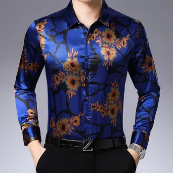 

Mens autumn & spring fashion floral printing casual dress shirt long sleeves floral shirts free shipping high quality