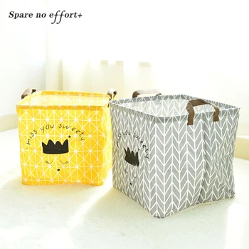 

Square Dirty Clothes Storage Basket Folding Yellow Blue Laundry Basket Cotton Linen Sundries Toy Storage Box Barrels Large
