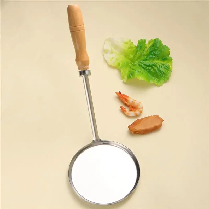 Нержавеющая сталь круглый Scallion Кондитерская фритюрница ложка для жарки Масла Кухонные принадлежности с длинной ручкой и деревянной верхней частью