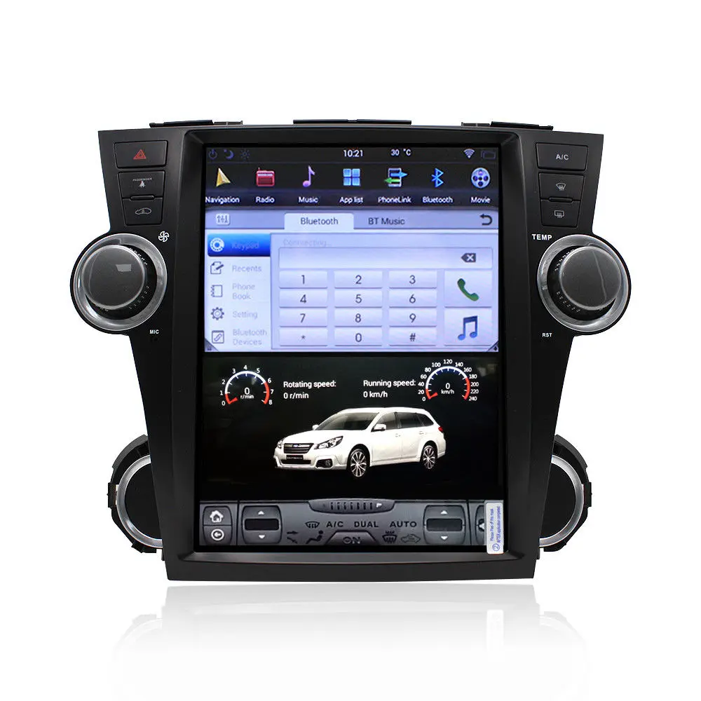 12," tesla стиль вертикальный экран android 6,0 четырехъядерный 32G Автомобильный gps Радио навигатор для Toyota Highlander Kluger 2008-2013