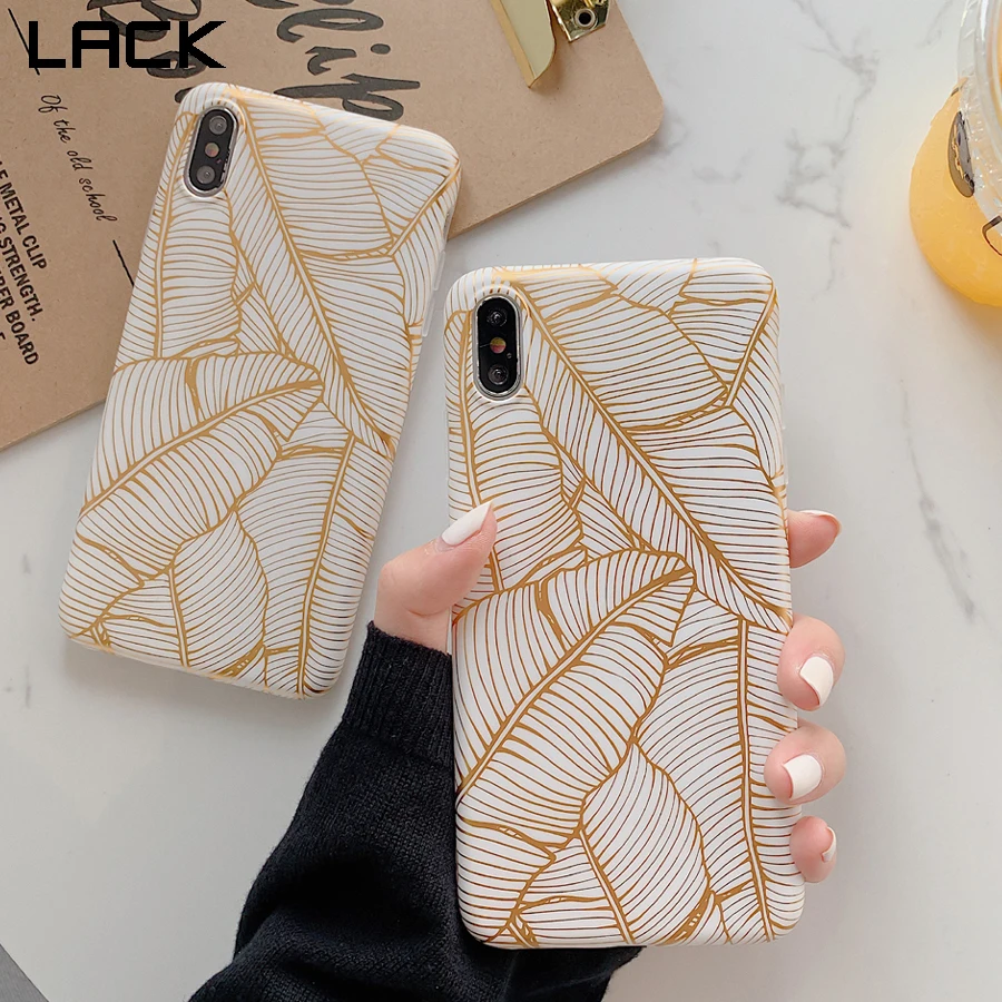 LACK Gold Plating Banana leaf Case for iphone 11 11Pro Max XS Max X XR 6 6S 7 Plus phone Case Luxury laser Back Cover Capa Coque