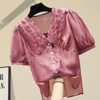 

V-neck Short Sleeve Shirt Female Summer Top Chiffon Blouse Temperament Ladies Tops Blusas Mujer De Moda 2020