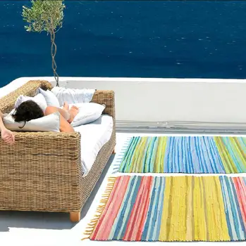 

Modern Nordic Style Hand Woven Linen Yarn Tassels Carpet Japanese Colorful 68*150cm Area Rug Retro Boho Living Room Antiskid Mat