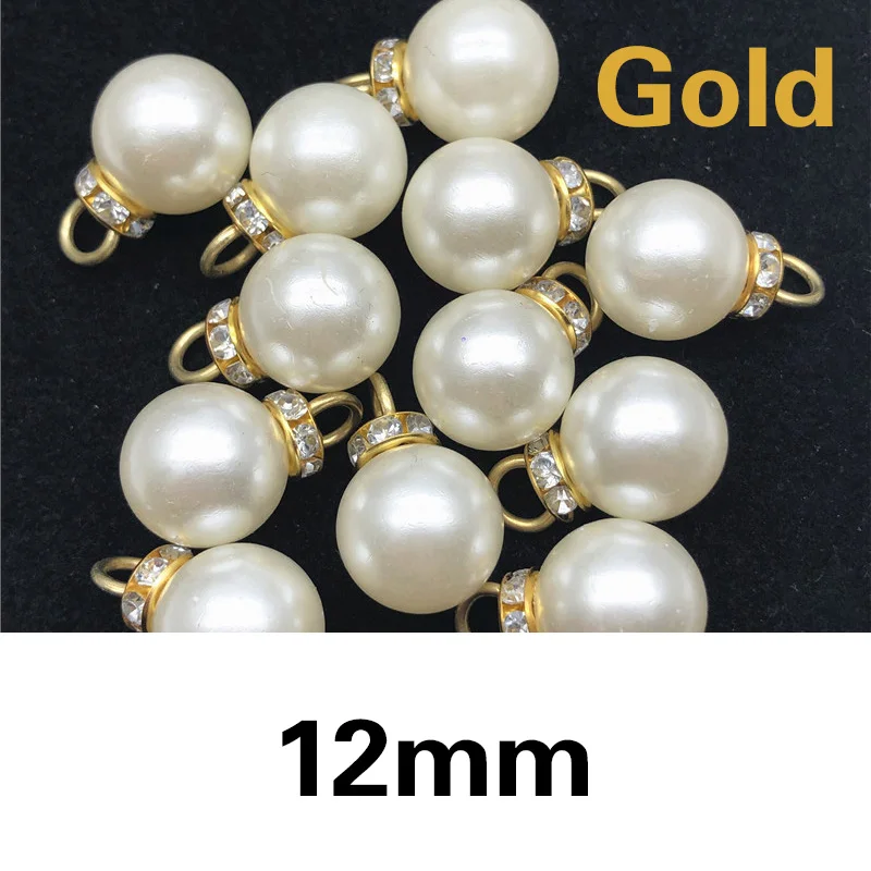 Новые продажи Капли жемчуг с кольцо со стразами ABS жемчуг кулон 100 шт diy аксессуары для одежды - Color: Round(gold) 12mm