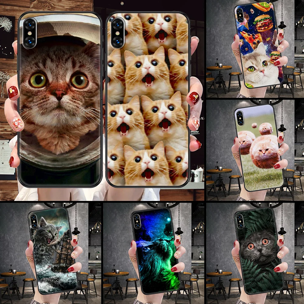 Funny cat Phone Case Cover Hull For iphone 5 5s se 2 6 6s 7 8 12 mini plus X XS XR 11 PRO MAX black silicone cell cover luxury | Мобильные