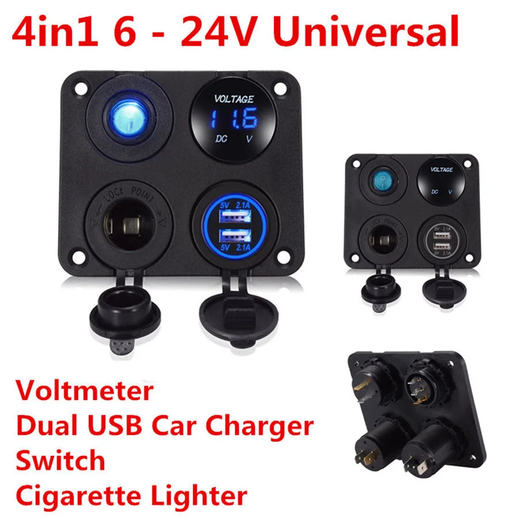 12 V 24 многофункциональное 4 в 1 Автомобильное зарядное устройство Панель Dual USB
