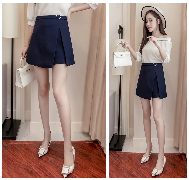 Spring a line skirt women high waist irregular split metal heart skirts womens sweet pink white short mini jupe saia AQ979