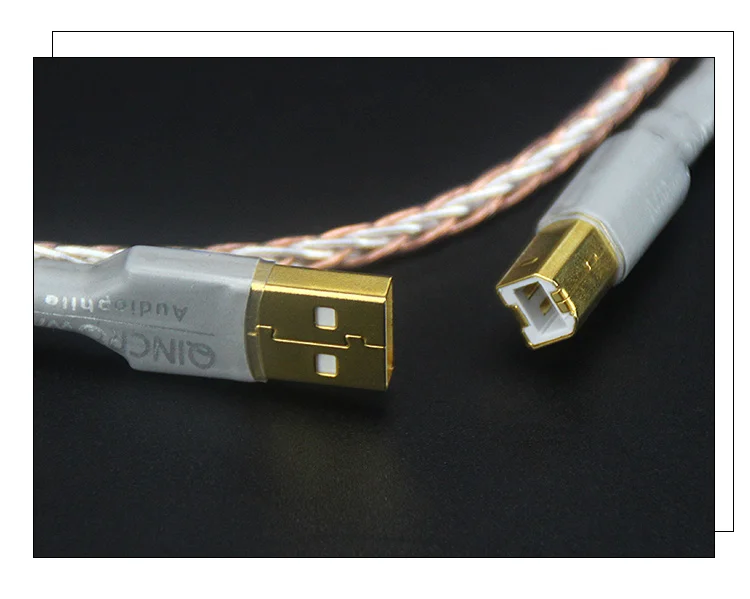 QINCROWN однокристаллический медный посеребренный декодер DAC HIFI линия передачи данных fever USB кабель A-B с квадратным ртом