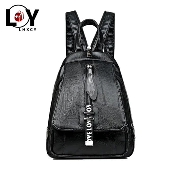 

Vintage Clamshell Pu Leather School Backpacks For Teenage High Quality Multifunction Black Designer Bag New Soft Travel Backpack