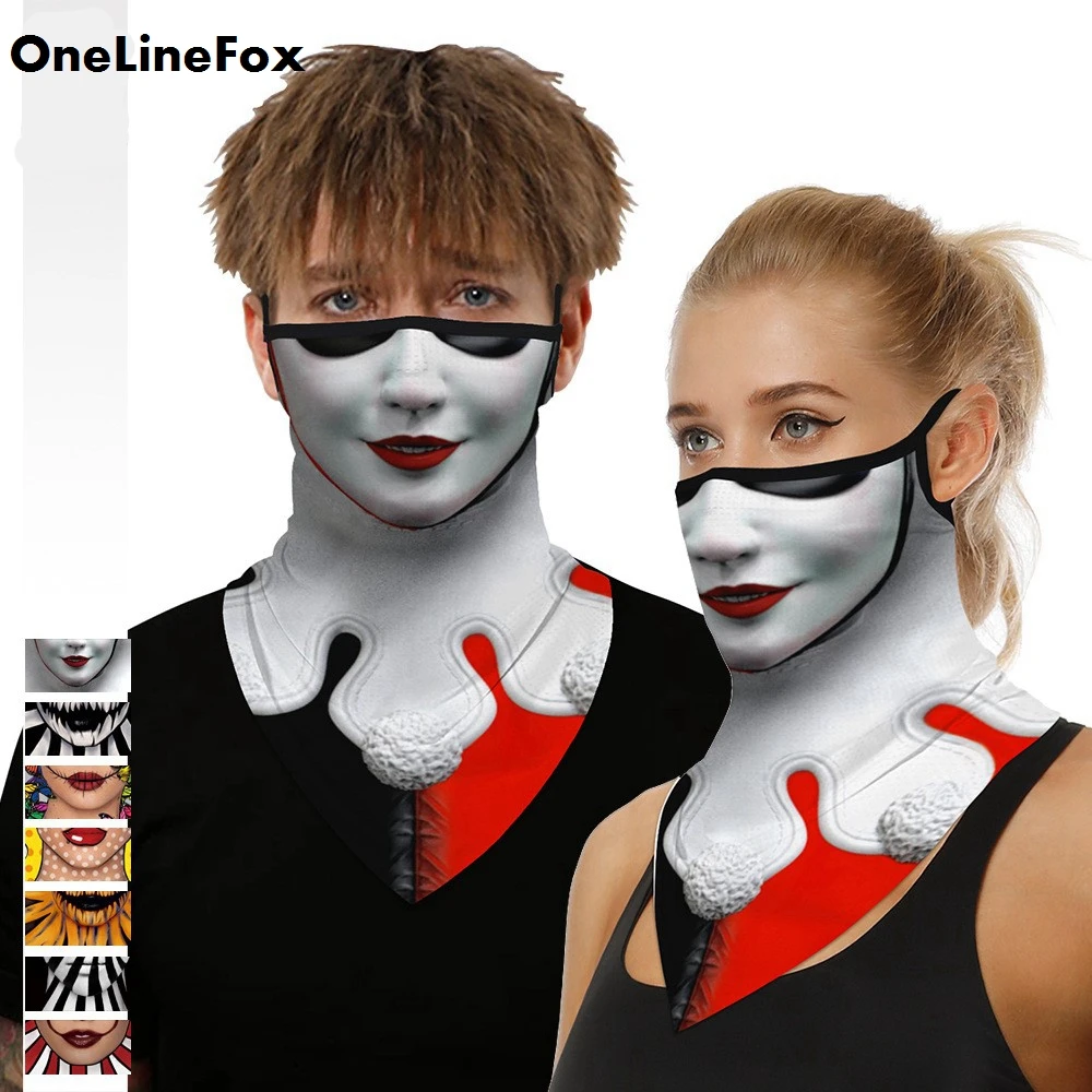 

OneLineFox Halloween Clown Outdoor Face Cover Balaclava Bandana Print Climb Hike Fish Windproof Anti-UV Hairband Head Scarf