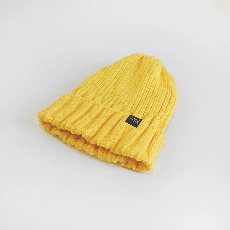 Модная детская шапочка зимние теплые шапки для маленьких мальчиков и девочек шерстяная вязанная шапка с аппликацией желтая шапка - Цвет: Цвет: желтый