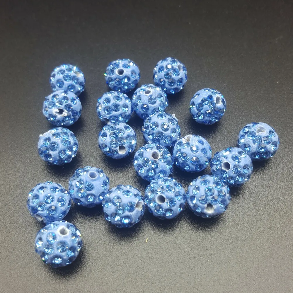 light blue QIBU 20 шт 10 мм Стразы, круглые бусины Шамбала, браслет, серьги, аксессуары для изготовления ювелирных изделий, товары для рукоделия - Цвет: light blue