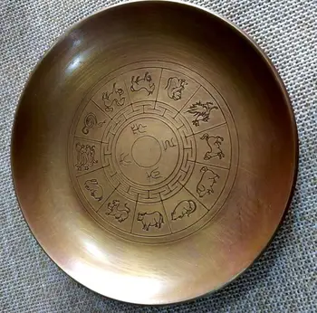 

Antique collection brass plate brass plate Pure bronze plates and ornaments of the twelve zodiac animals small tray bowl