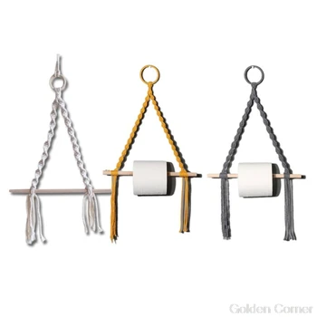 

Cotton Rope Curtain Tiebacks and Toilet Paper Dispenser - Boho Style Home Decor Wall Mount Tissue Roll Storage Au10 20