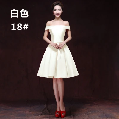 Ivory Vestidos de fiesta de noche Новое атласное платье трапециевидной формы с открытыми плечами бордового, зеленого, королевского, синего, фиолетового цвета, цвета шампанского, короткое платье подружки невесты - Цвет: Ivory