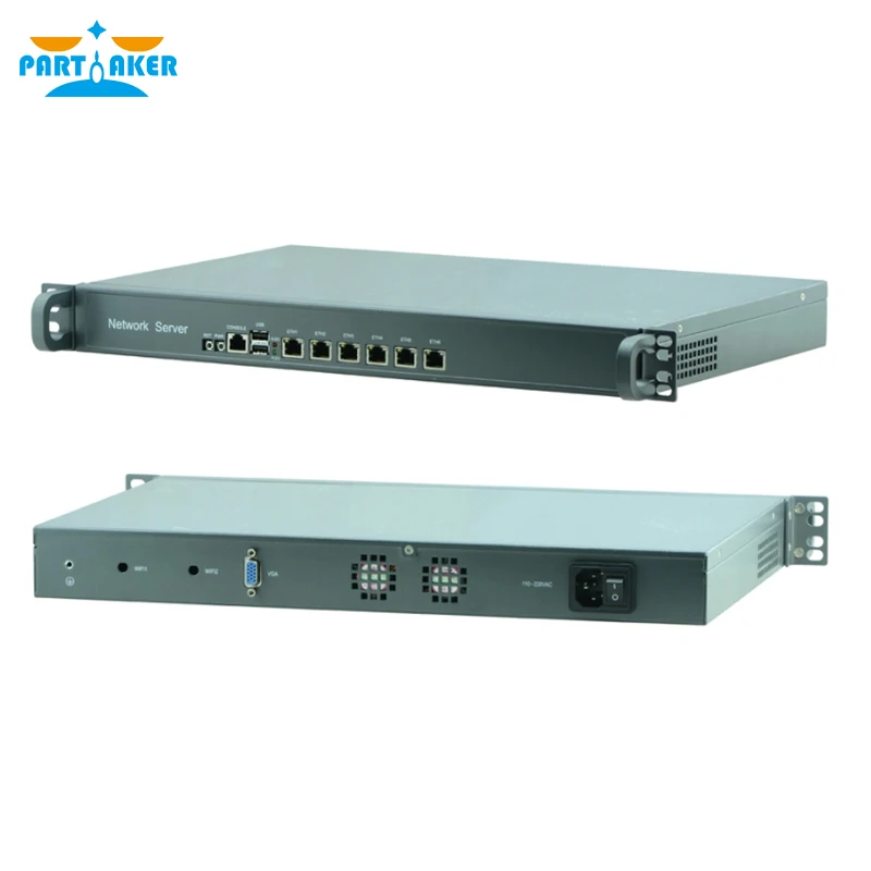 Partícipe 1U 6 puertos Gigabit LAN Mini PC Intel Atom D525 pfsense Red Servidor en Rack Firewall Router 2GB de Ram 32GB SSD - 2