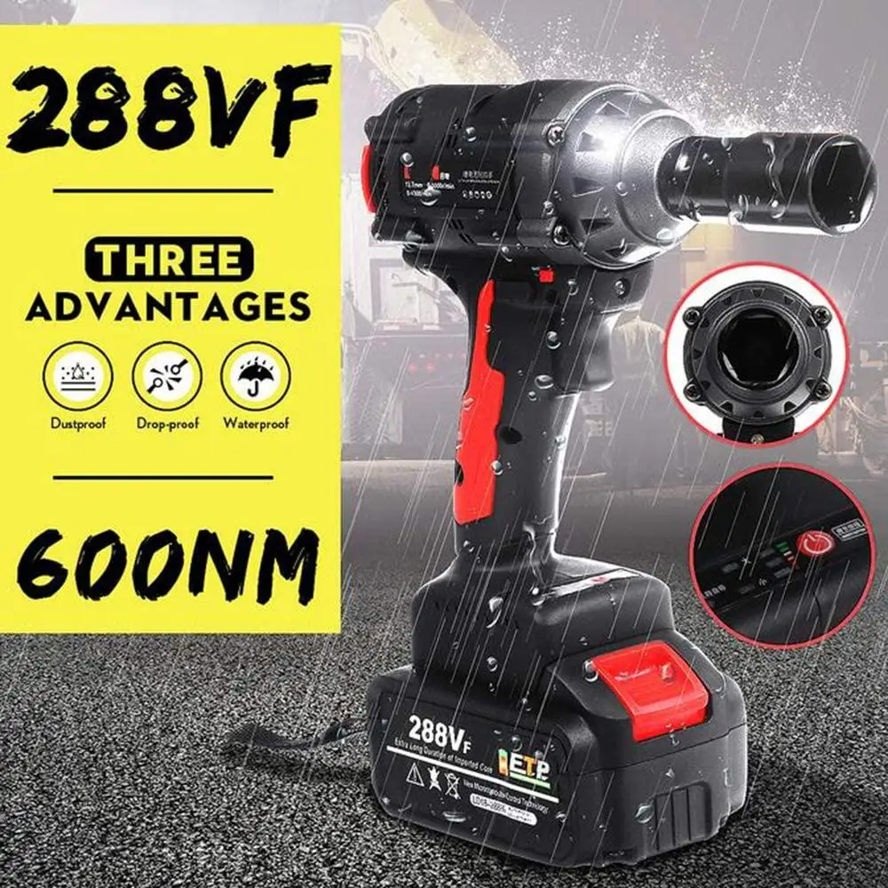 

Brushless Electric Wrench 288VF 600N.m Wireless Brushless Impact Wrench Socket Wrench Rechargeable Power Tool Drill Installation