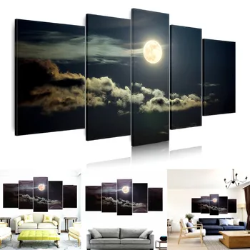 

5Pcs/set Features Moon Night Clouds HD Canvas Print Art Painting Home Decor Wall Picture Framed Living Room Unique Decoration