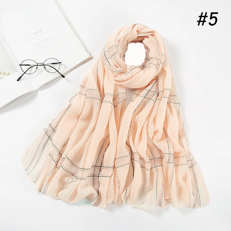 5 beige 10 шт./лот для женщин морщин дизайн хлопок платок хиджаб Большой Длинный Пашмины женский плед мусульманский платок шарфы - Цвет: 5 beige