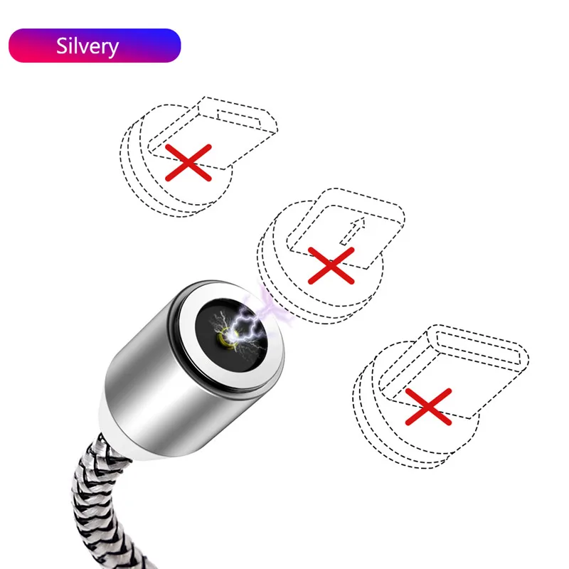 Магнитный Кабель зарядного устройства микро-usb для iPhone X, 7, 8 Plus, samsung, кабель для быстрой зарядки и передачи данных, магнитный кабель usb type-C для мобильного телефона - Цвет: 1 Cable Silver