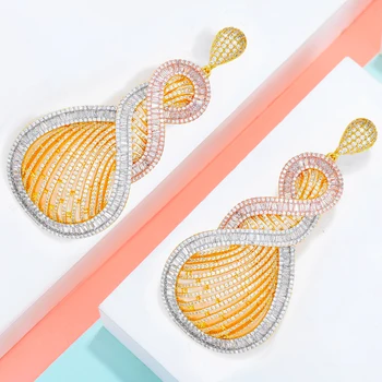 

missvikki Luxury Gorgeous Big Pendant Earrings Full Shiny CZ Bride Wedding Actor Dancer Appointment Party Show Earring Jewelry