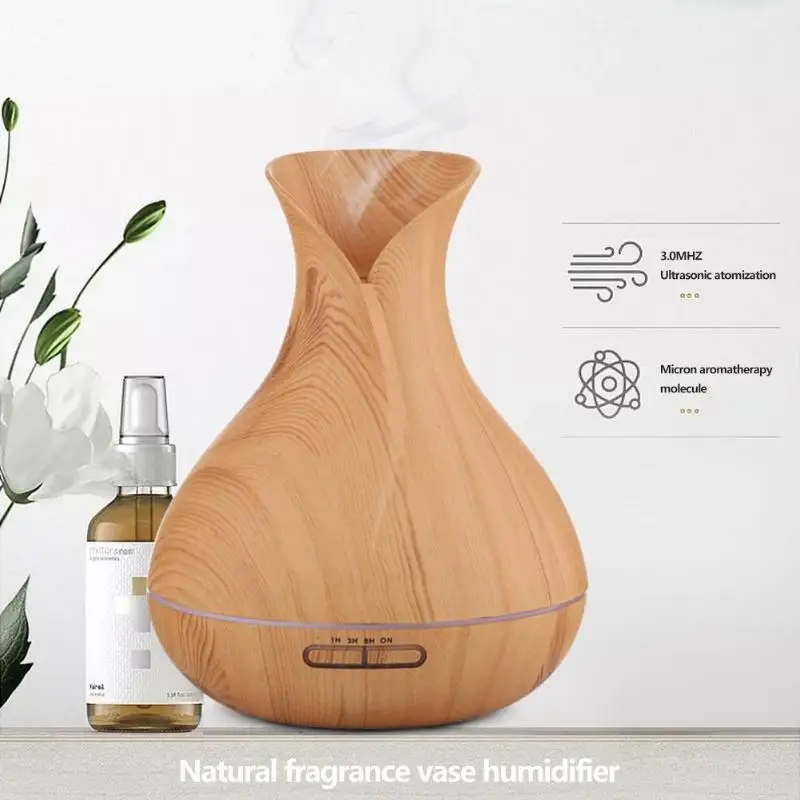 

Natural Fragrance Vase Humidifier 450ml USB Aromatherapy Oil Diffuser Wood Electric Ultrasonic Air Humidifier