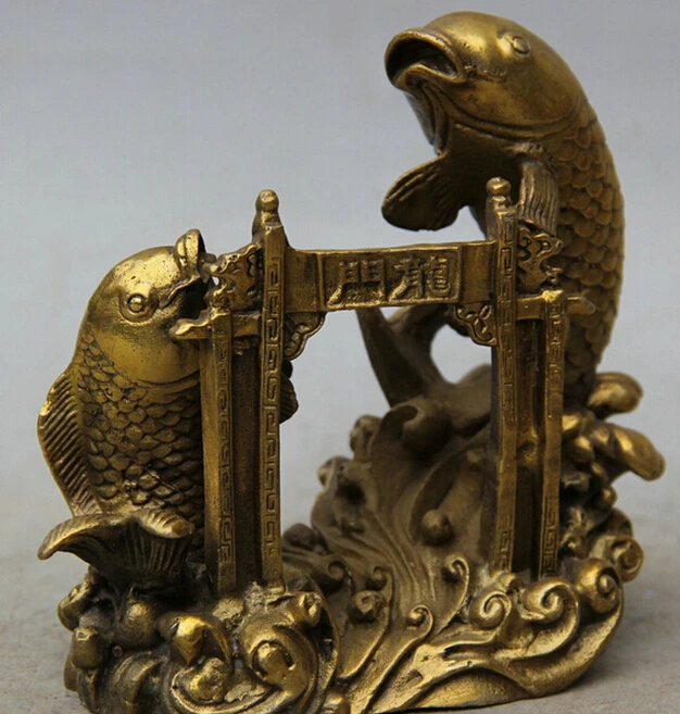 907++ " Китайская фэн-шуй латунная скульптура с двумя рыбками barracuda Pass Dragon Door