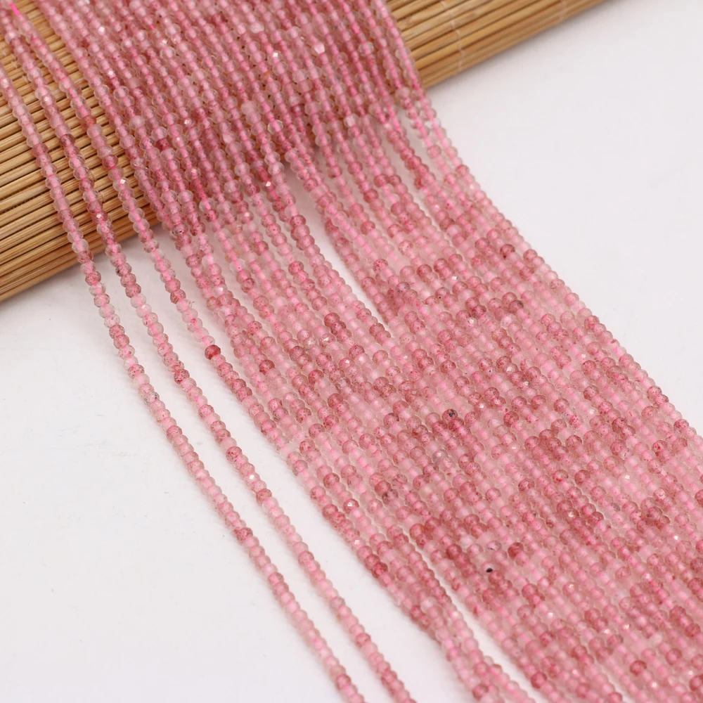 

New Faceted Small Beads Natural Crystal Strawberry Quartzs Stone Beads for Women Jewelry Making Bracelet Necklace Size 3x2mm