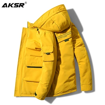 

AKSR Men's Winter Jacket Coat Duck Down Jacket Large Size Thick Warm Long Hooded Coat Puffy Jacket Windbreaker Doudoune Homme