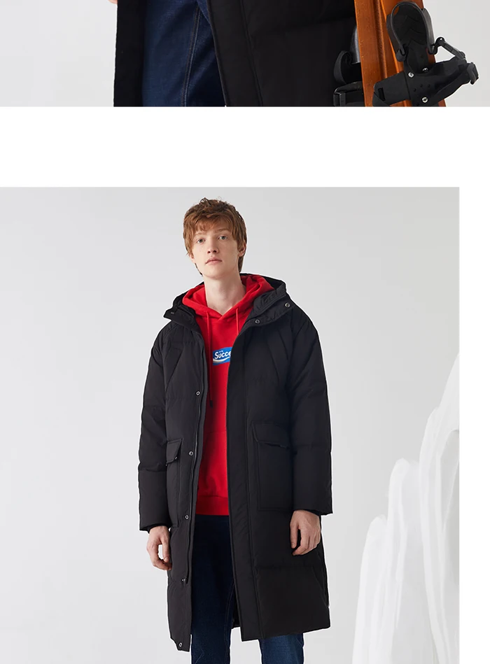 SEMIR, мужской пуховик, свободный,, зима, новая Корейская версия, длинное пальто, повседневное, с капюшоном, толстое, утиный пух, пальто