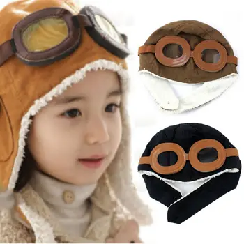 

2019 Autumn Winter Fashion Baby Girls Boys Toddler Cartoon Hats Pilot Design Casual Thicken Caps Headwears