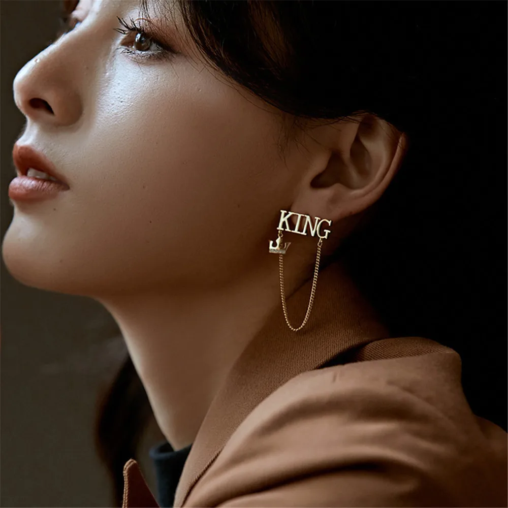 MLING Vintage Gold Alloy Geometric Stud Earrings Fashion Crown King Letters for Women | Украшения и аксессуары